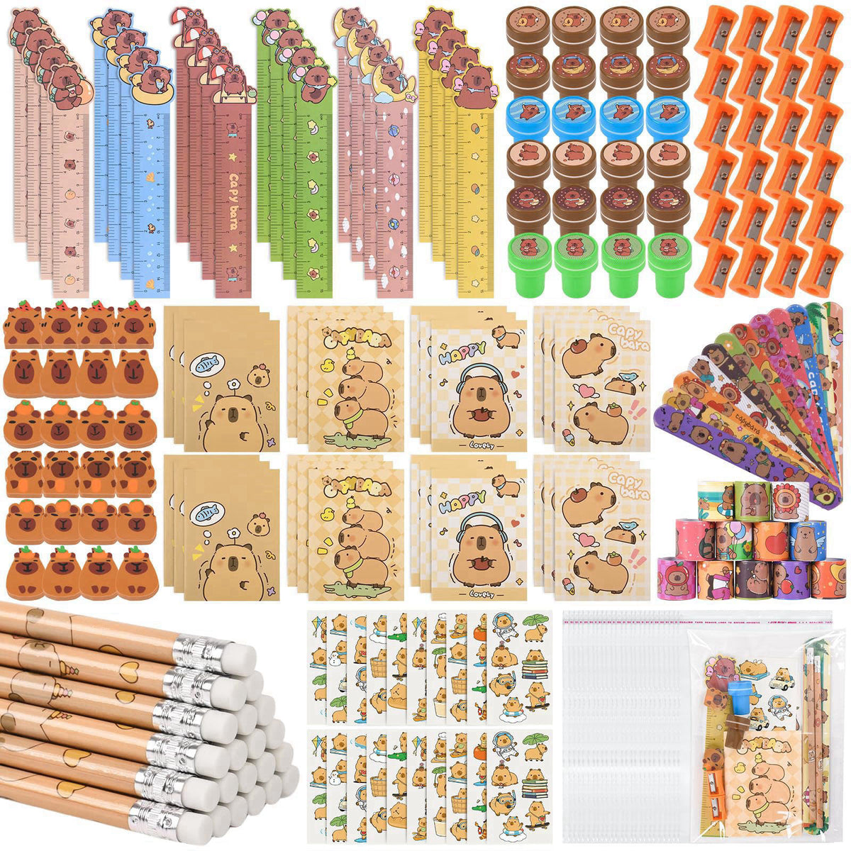 Ulema 216Pcs Cute Capybara Stationery Party Favors Supplies Stationery Set Back to School Gifts Capybara Themed Birthday