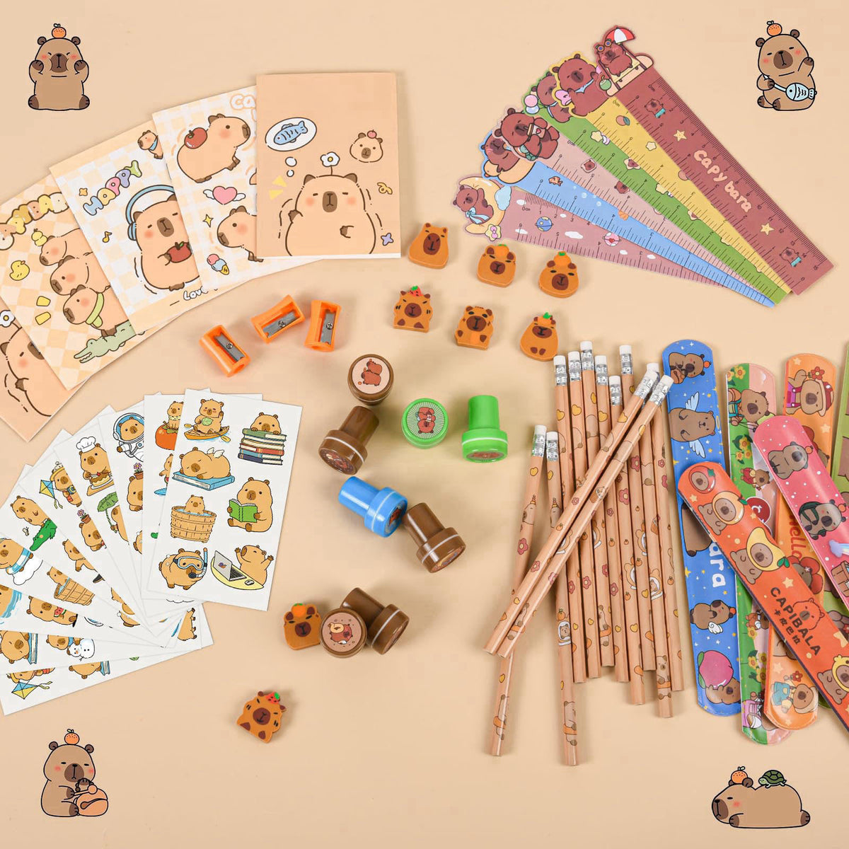 Ulema 216Pcs Cute Capybara Stationery Party Favors Supplies Stationery Set Back to School Gifts Capybara Themed Birthday