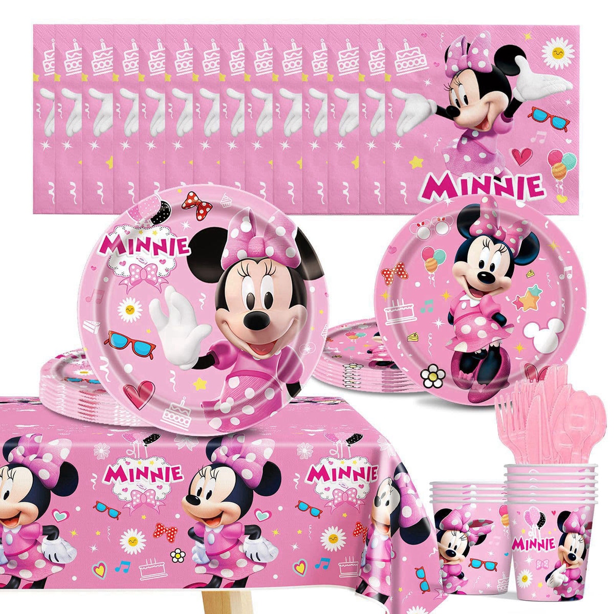 Trifoot Cartoon Birthday Party Tableware Set – Including 9″ and 7″ Paper Plates, Paper Cup, Napkins, Cup, Fork, Knife, S