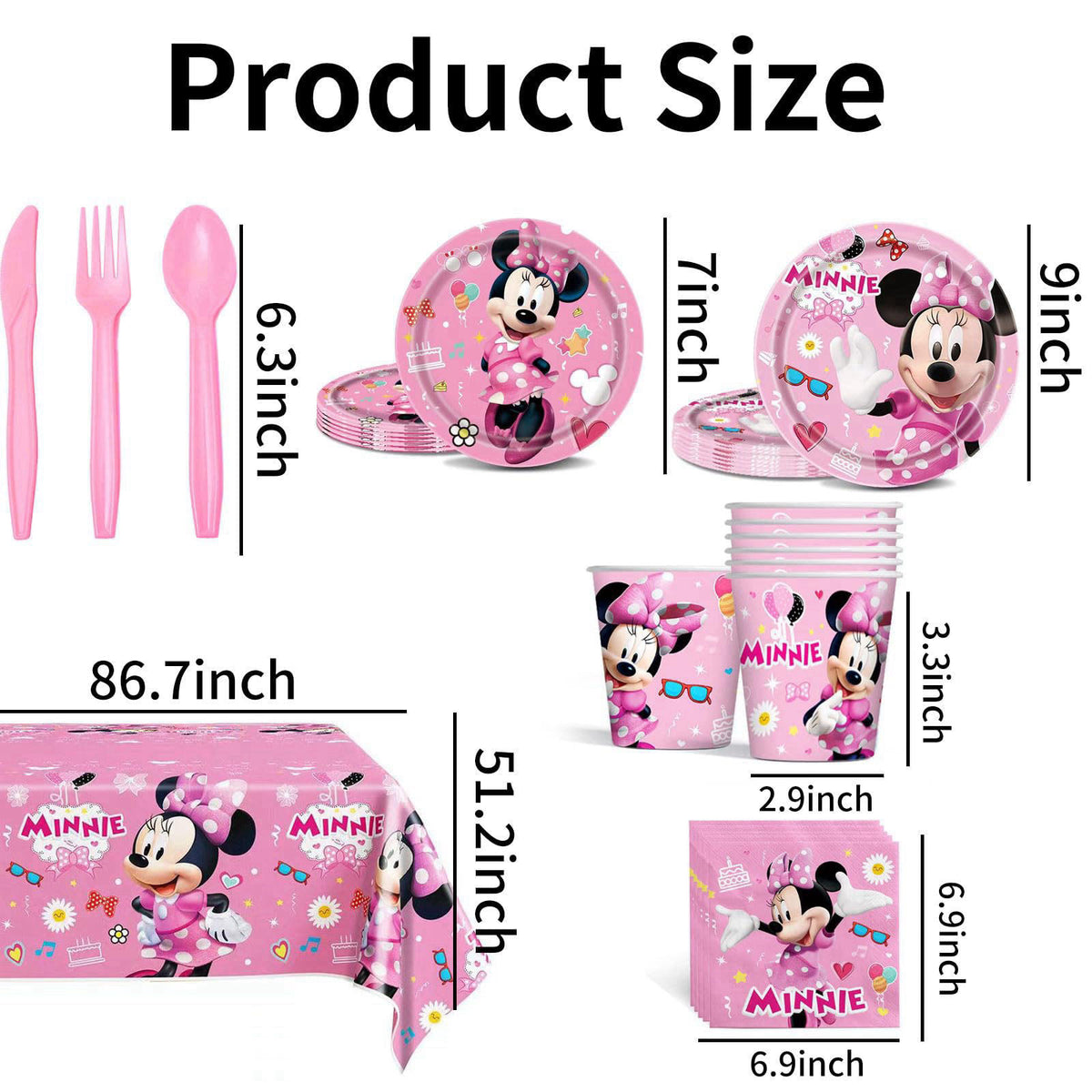 Trifoot Cartoon Birthday Party Tableware Set – Including 9″ and 7″ Paper Plates, Paper Cup, Napkins, Cup, Fork, Knife, S