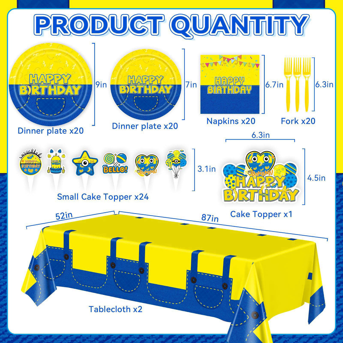 KZXAXHIU Cartoon Mini Jeans Birthday Party Decorations - Plates, Napkins, Cutlery, Honeycomb Centerpieces, Banner, Hangi
