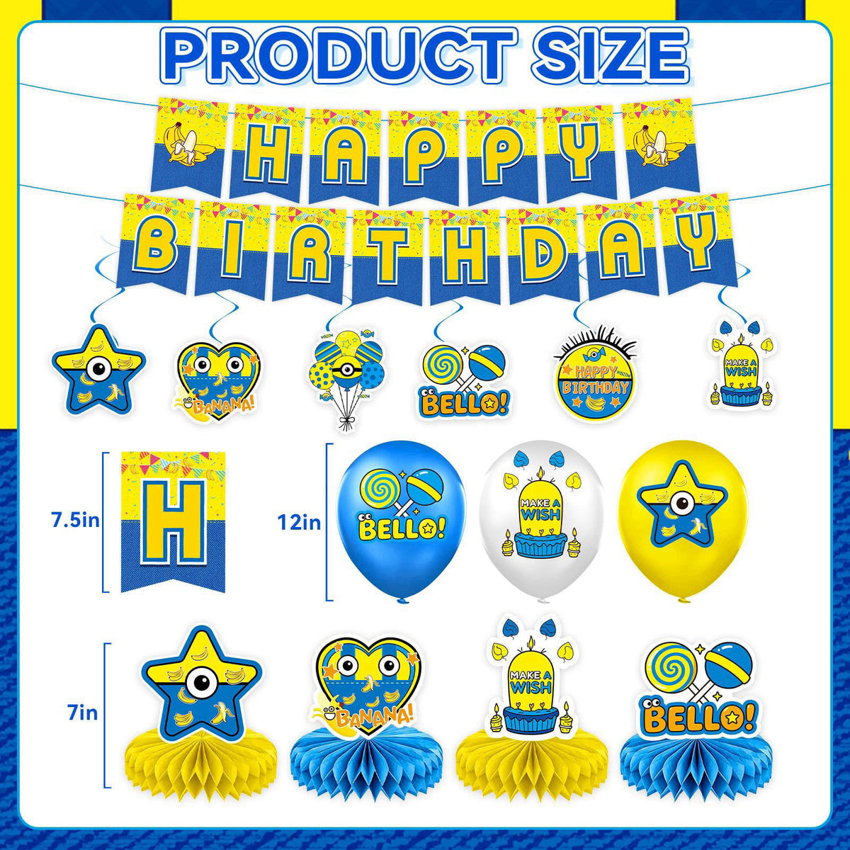 KZXAXHIU Cartoon Mini Jeans Birthday Party Decorations - Plates, Napkins, Cutlery, Honeycomb Centerpieces, Banner, Hangi