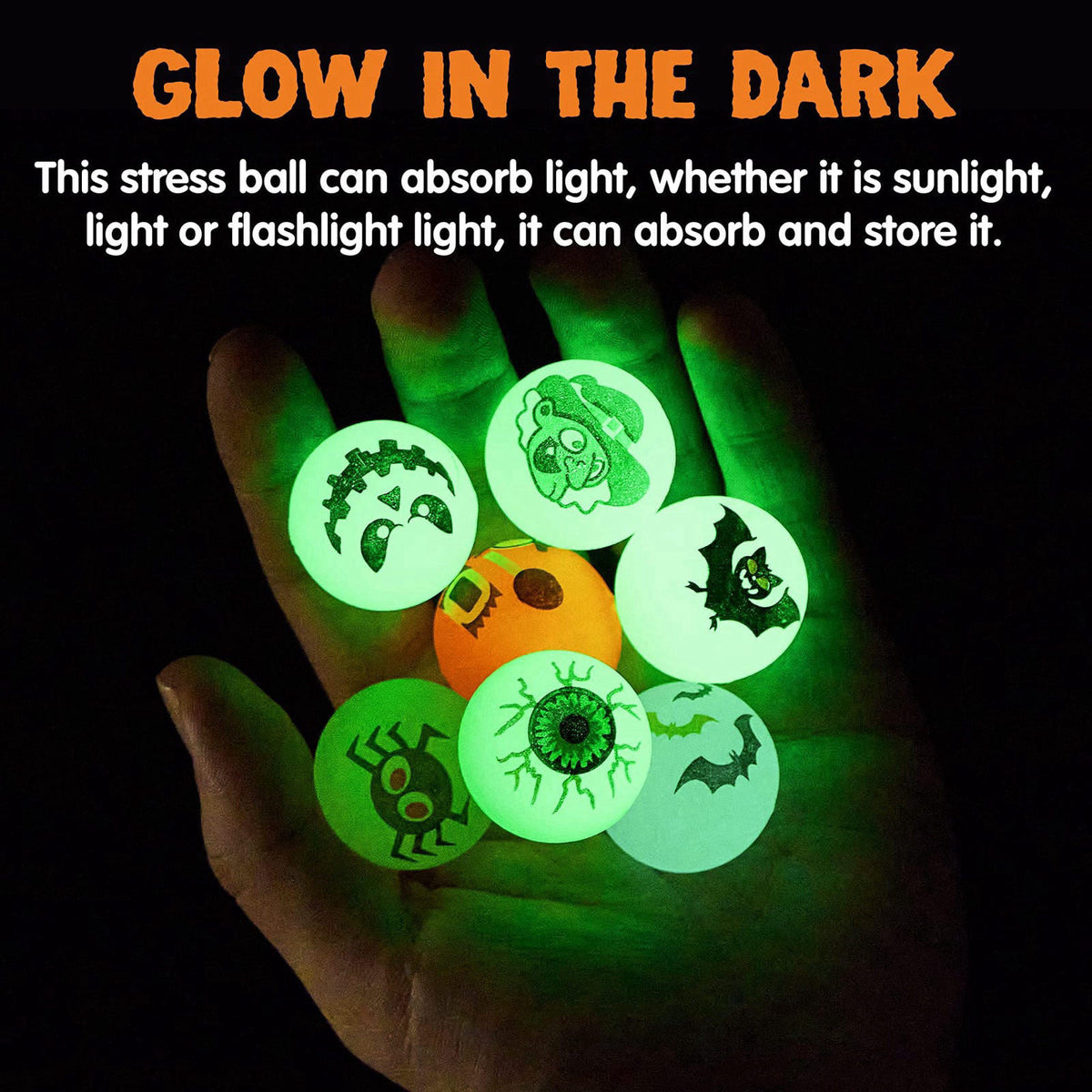 JOYIN 100 PCS Halloween Glow in The Dark Bouncing Balls, 20 Designs Halloween Theme Glowing Bouncy Balls for Halloween P