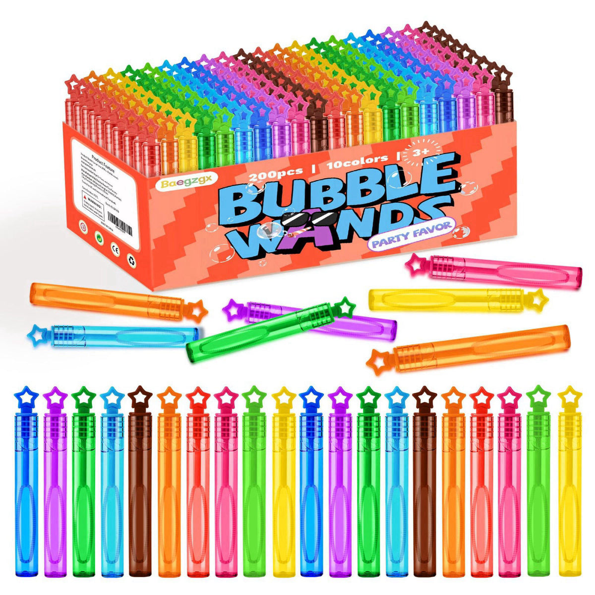 Baegzgx 200 Pcs Mini Bubble Wands,10 Colors Circle Party Favors for Kids Supplies in Gift Box,Goodie Bag Stuffers, Class