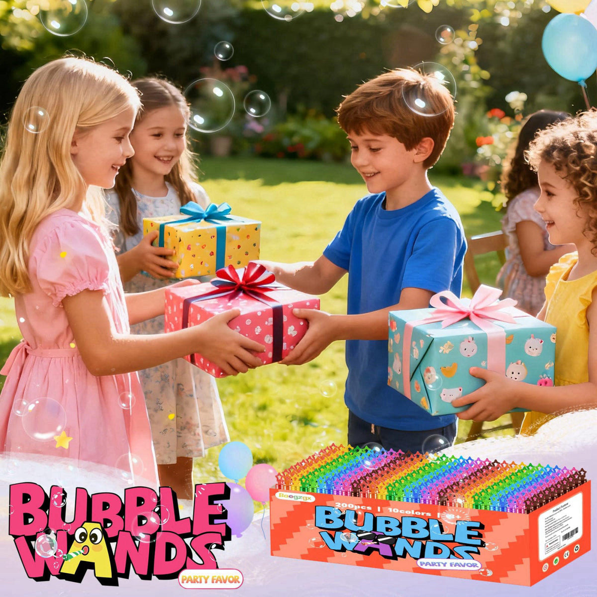 Baegzgx 200 Pcs Mini Bubble Wands,10 Colors Circle Party Favors for Kids Supplies in Gift Box,Goodie Bag Stuffers, Class