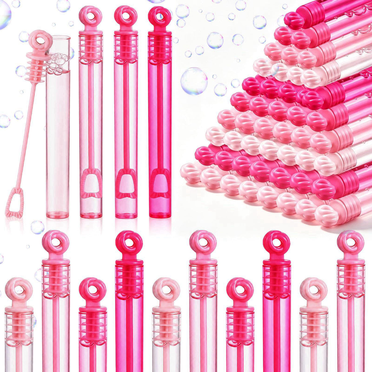 Lunmon 120 Pcs Christmas Mini Bubble Wands Bulk Xmas Party Favors Toys Gift – Green Purple Pink Blue Gold and White Rain