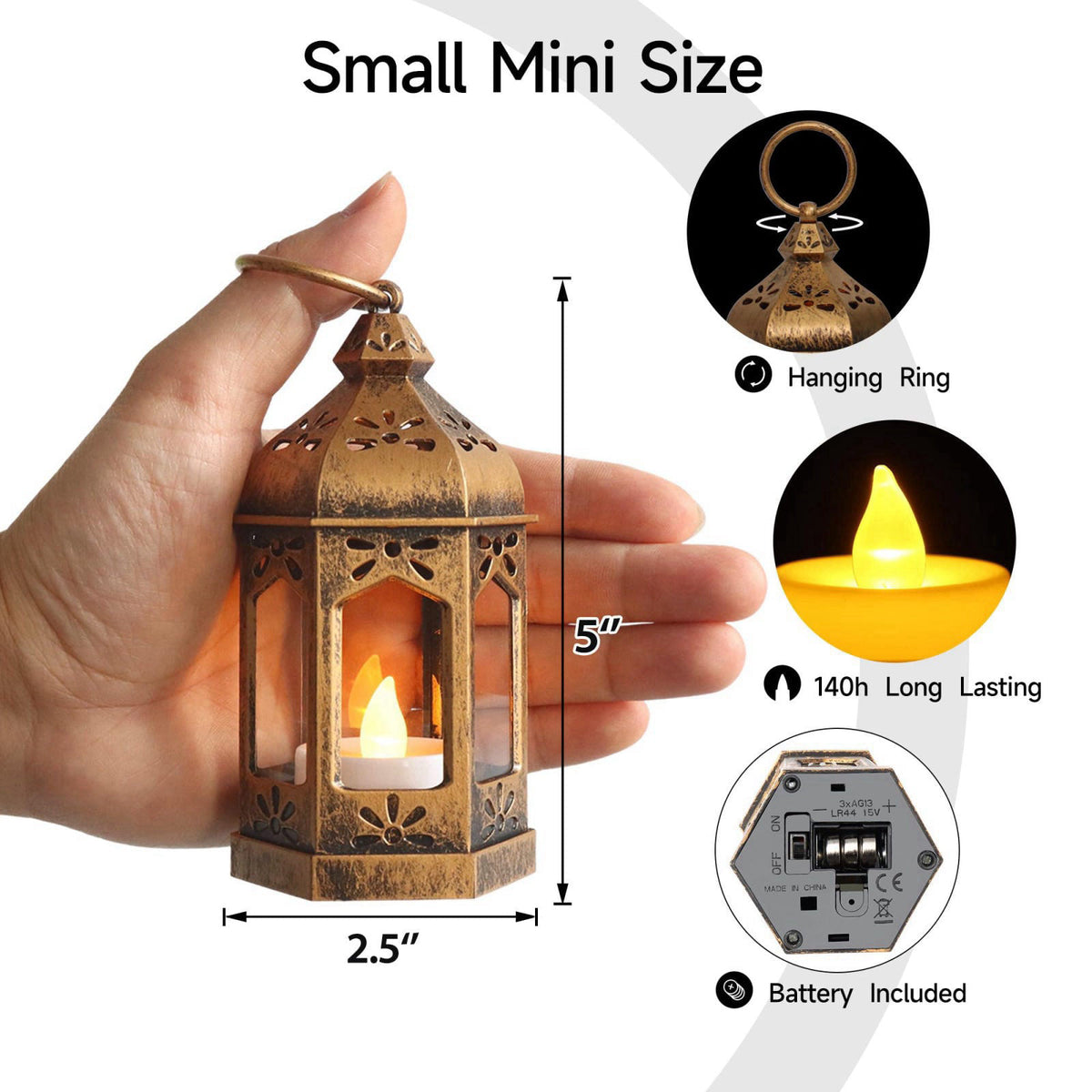 LLQ 8Pcs Mini Lantern with LED Tealight, Vintage Brown Lanterns Decorative, Hanging Candle Lanterns for Halloween Christ