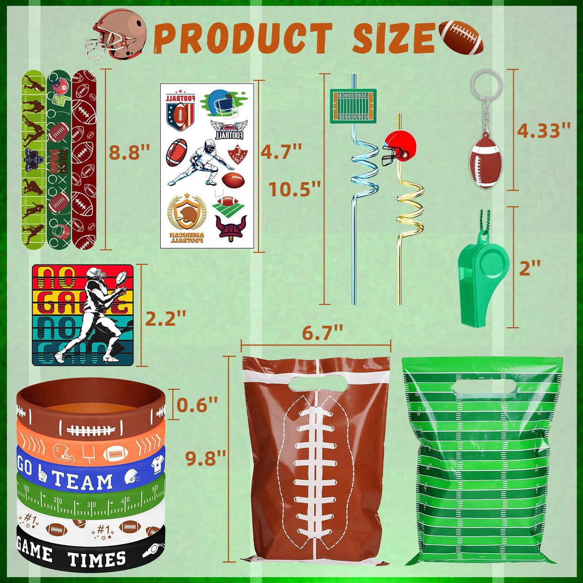Bluegogo 134 Pcs Football Party Favors Set 12 Silicone Bracelet 12 Whistles 12 Keychains 12 Slap Bracelet 12 Tattoo Stic