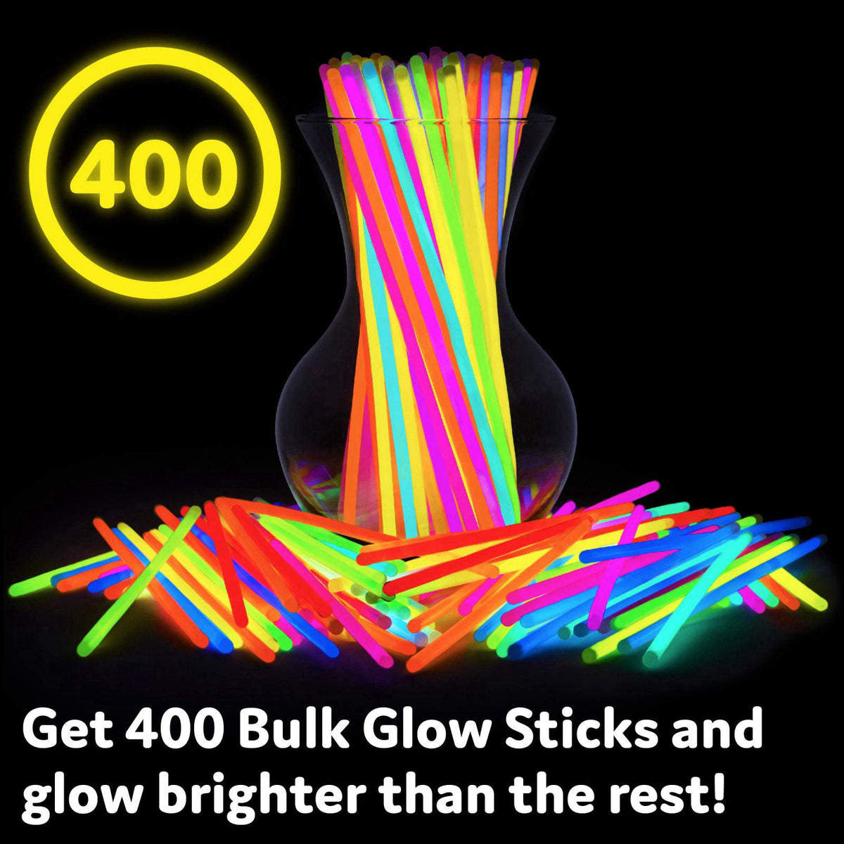 PartySticks Ultra Bright Glow Sticks Bulk Party Supplies 400 Pack - 8" Glow in the Dark Light Up Halloween Party Fav