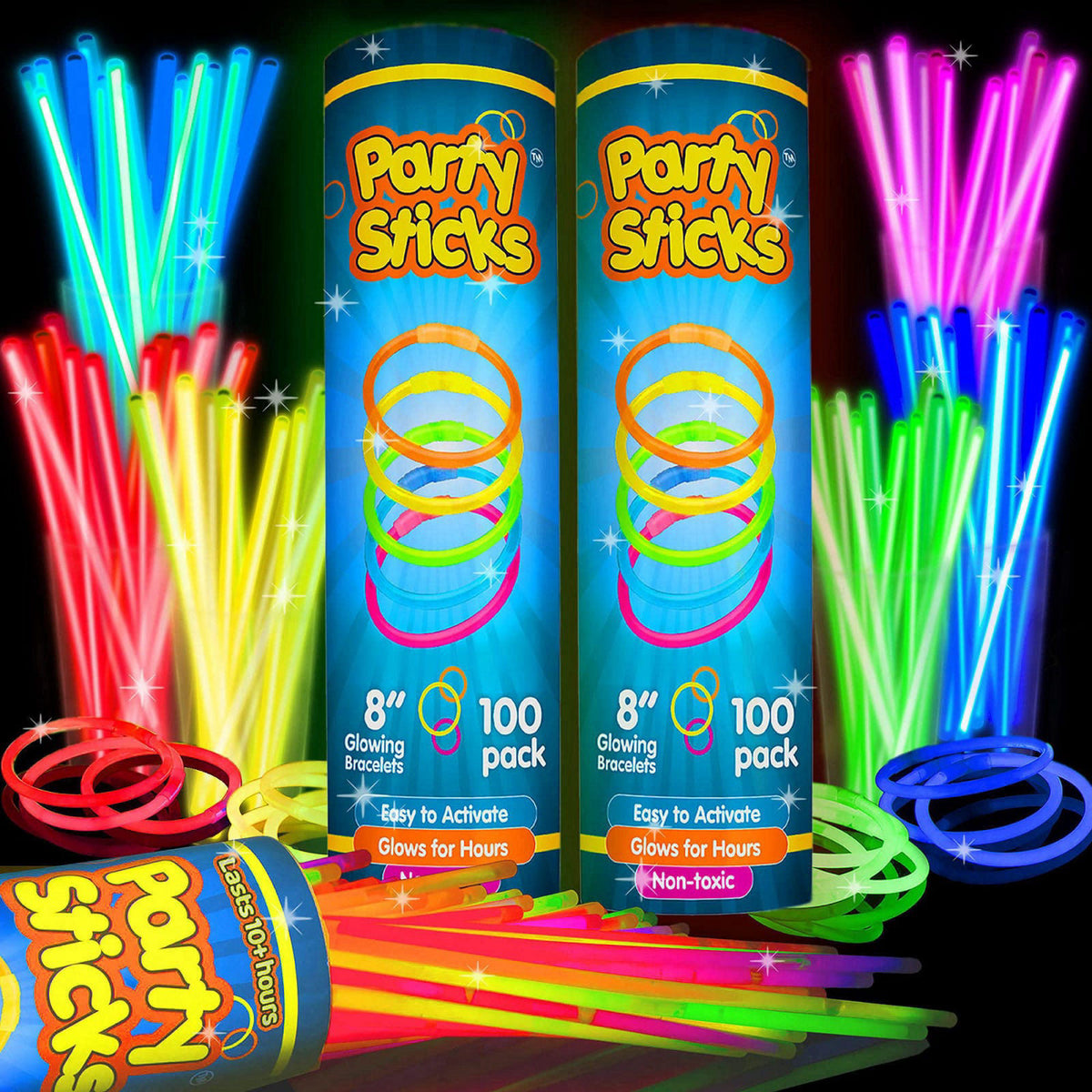 PartySticks Ultra Bright Glow Sticks Bulk Party Supplies 400 Pack - 8" Glow in the Dark Light Up Halloween Party Fav