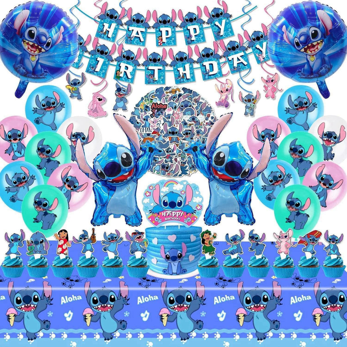 Lilo and Stitch 103PCS Stitch Party Supplies, Birthday Decorations Set Include Banner, Balloons, Stickers, Hanging Swirl