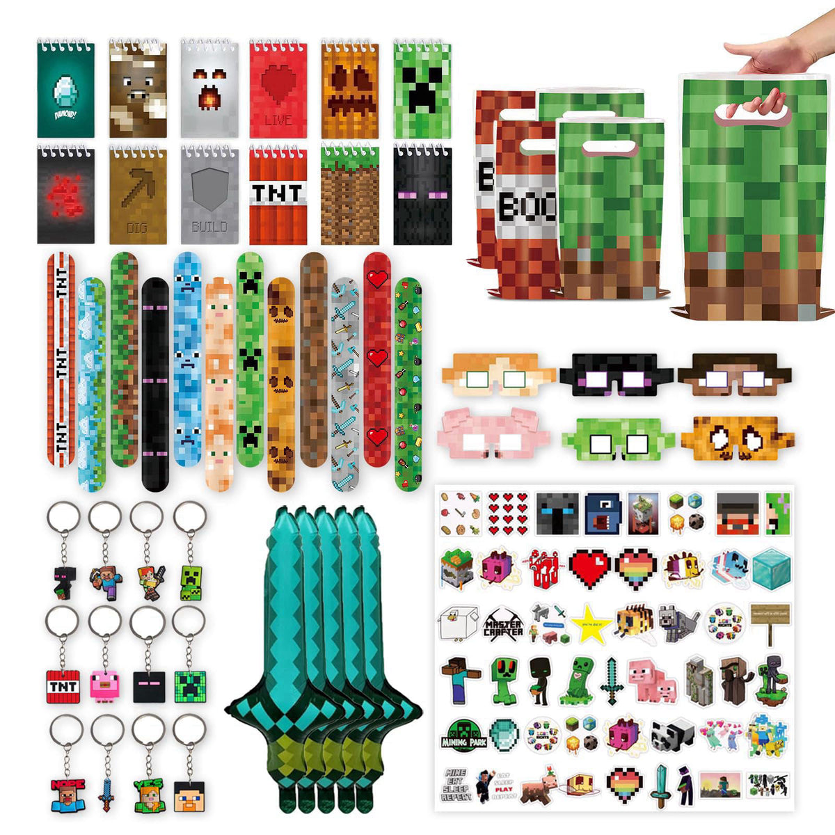 Youkali 120 PCS Party Favors for Pixel Theme Birthday Party Supplies, Goodie Bag Stuffers Favors includes 50 Stickers, 1