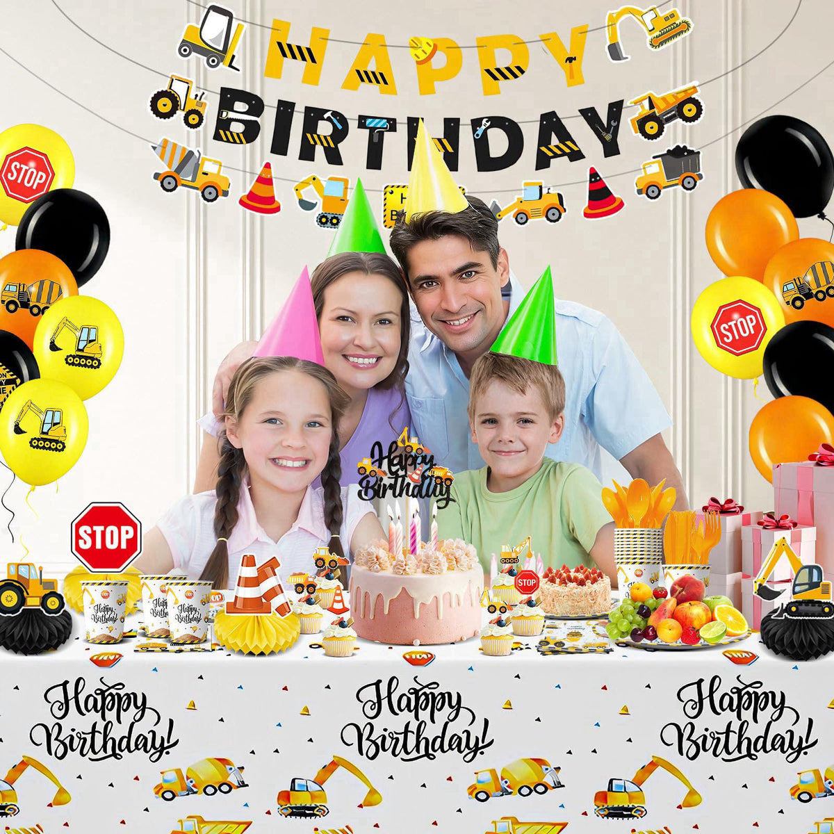 Slinephy Construction Birthday Party Supplies, Construction Party Decorations Including Banner, Plates, Cups, Napkins, C