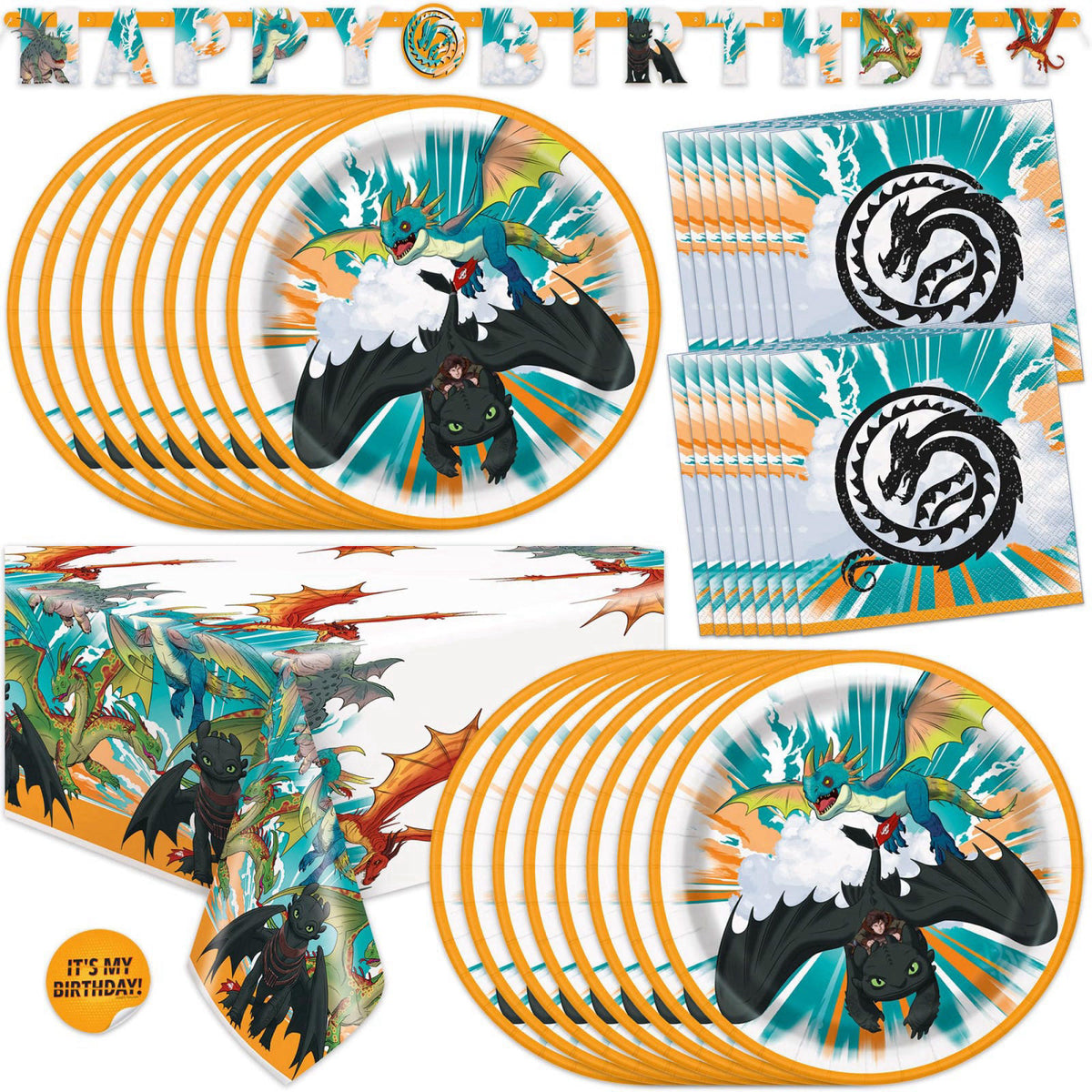 Unique How to Train Your Dragon Party Supplies - Banner Tablecloth Plates Napkins – Multicolor
