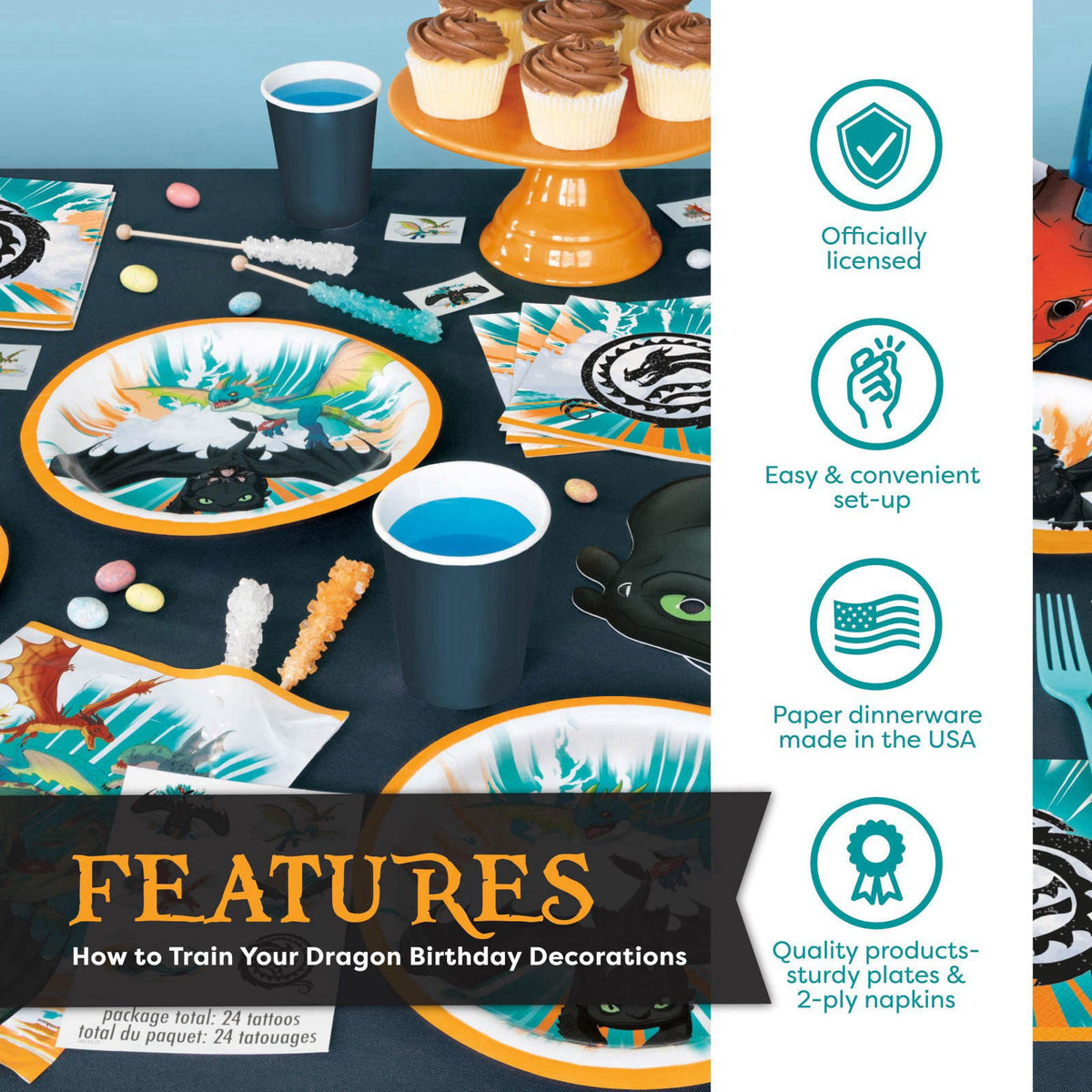 Unique How to Train Your Dragon Party Supplies - Banner Tablecloth Plates Napkins – packaging and label
