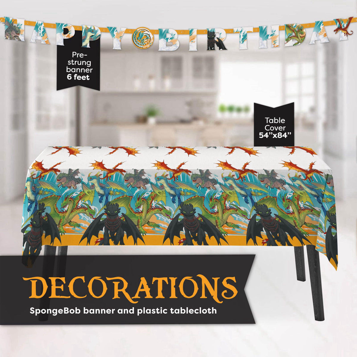 Unique How to Train Your Dragon Party Supplies - Banner Tablecloth Plates Napkins – full view
