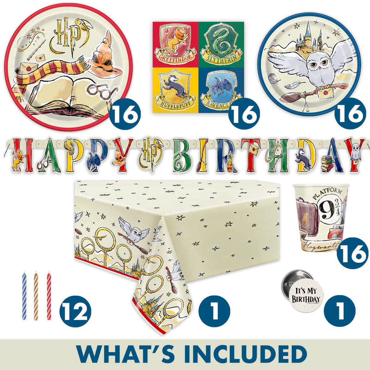 Unique Harry Potter Birthday Decorations for Party with Banner, Tablecloth – packaging and label