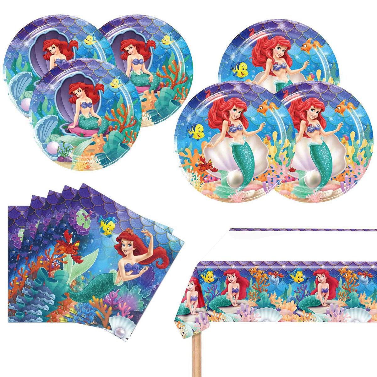 Cosershow Ariel Birthday Party Supplies, 20 Plates, 20 Napkins and 1 Tablecover for Girls Little Mermaid Party Decoratio