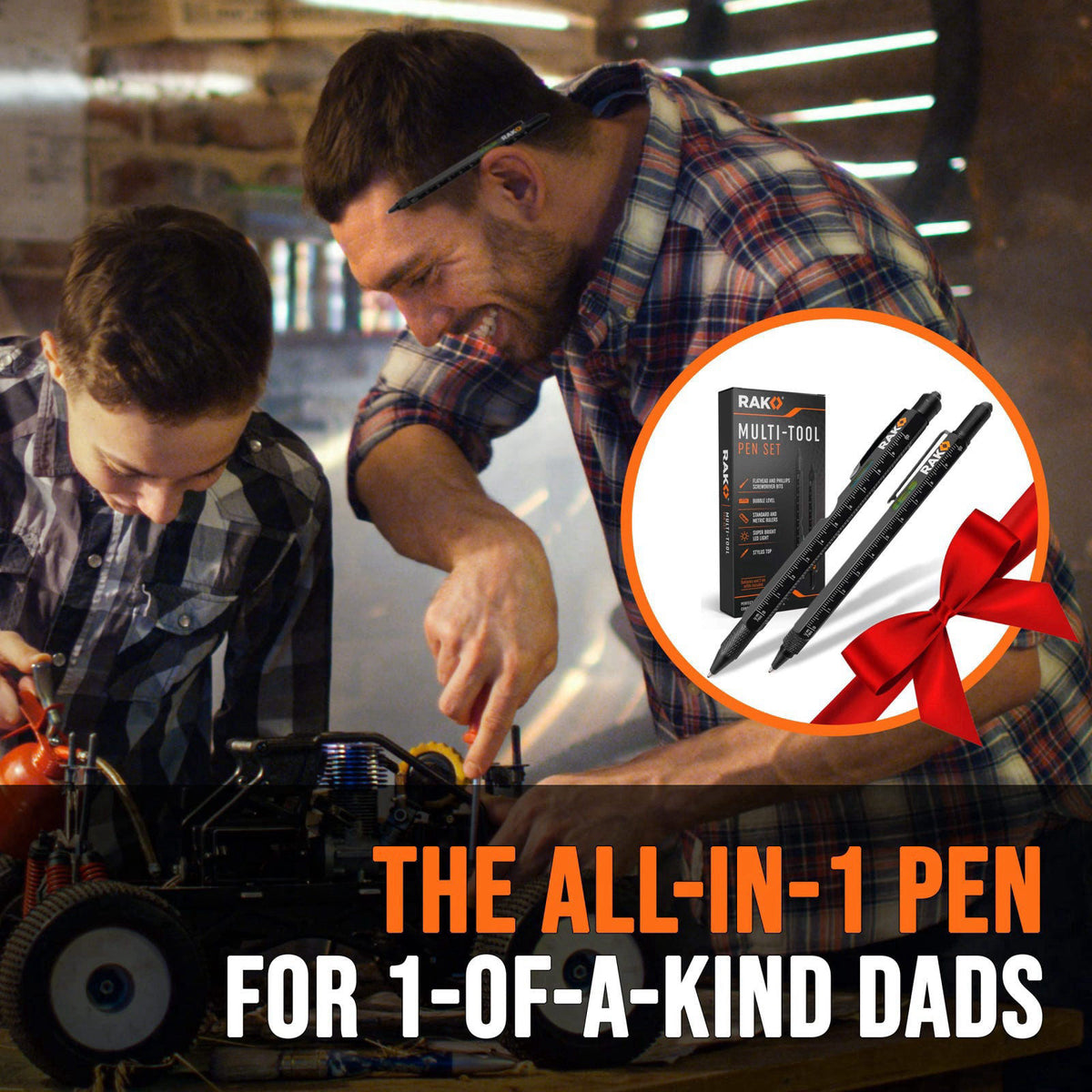 RAK Multitool Pen - Multi-Tool Pen Set 11 in 1, LED Light, Screwdrivers, Level, Ruler, Bottle Opener, and Stylus. Cool G