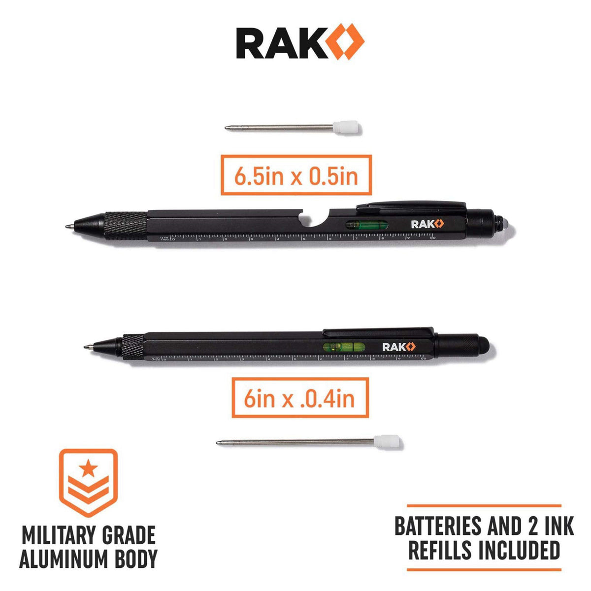 RAK Multitool Pen - Multi-Tool Pen Set 11 in 1, LED Light, Screwdrivers, Level, Ruler, Bottle Opener, and Stylus. Cool G