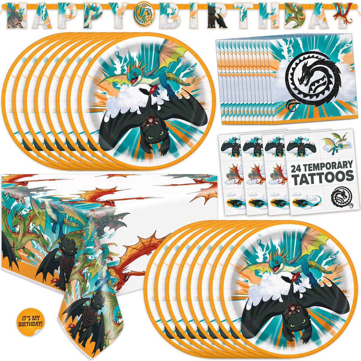 Unique How to Train Your Dragon Party Supplies with Banner, Tattoo Party Favors – product photo (Party Packs)