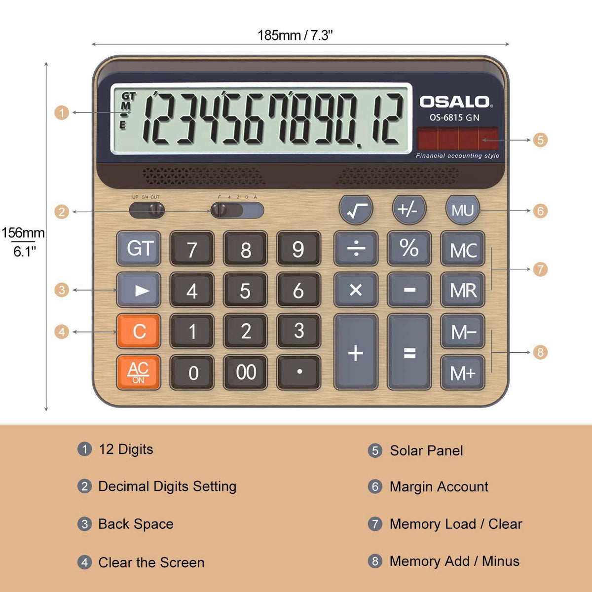 pendancy Desktop Calculator Extra Large 5-Inch LCD Display 12-Digit Big Number Accounting Calculator with Giant Response