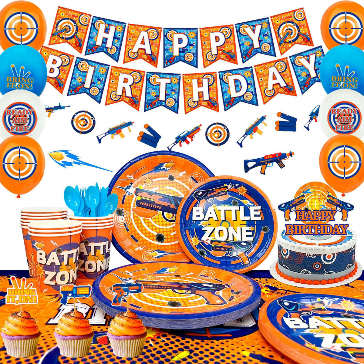 Fruitful Jewelry 161 Pcs Dart War Birthday Decorations Dart War Party Plates Balloons Banner – close-up detail