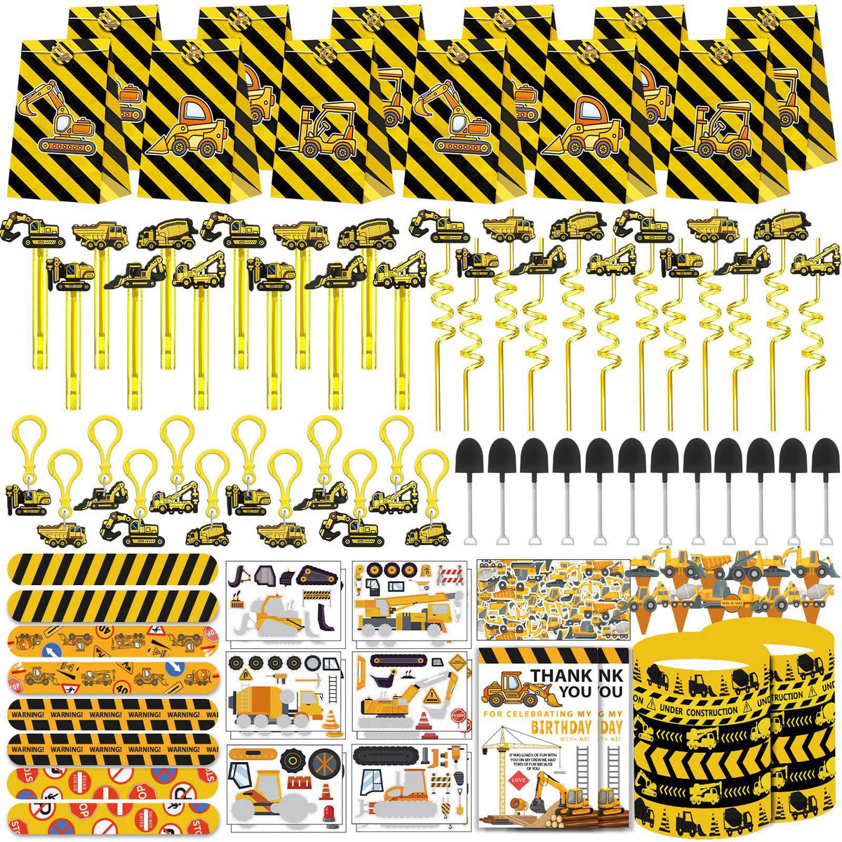 PLOUGVI 232PCS Construction Birthday Party Supplies Decorations Favors, Construction Theme Toys for Goodie Bag Stuffer, 