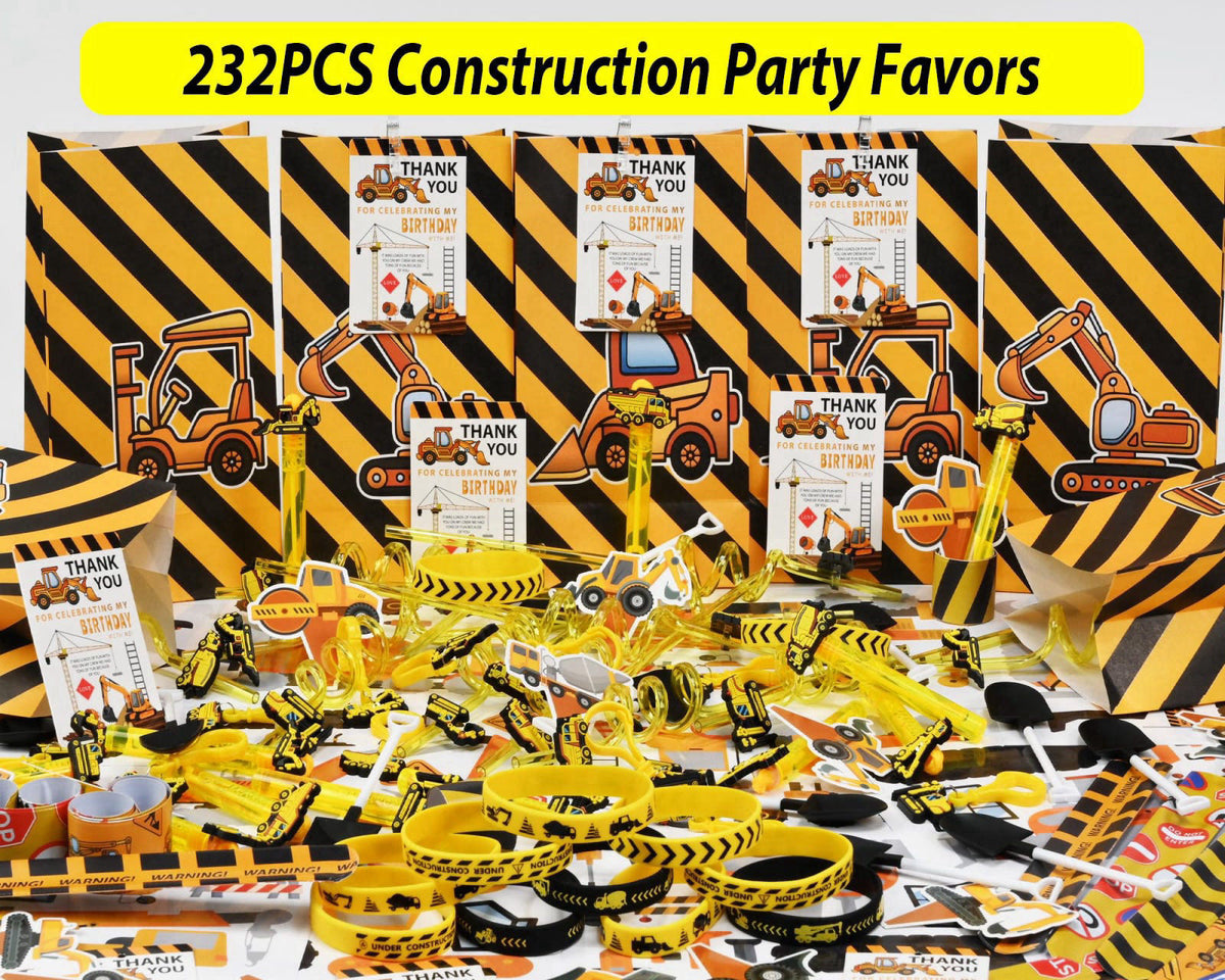 PLOUGVI 232PCS Construction Birthday Party Supplies Decorations Favors, Construction Theme Toys for Goodie Bag Stuffer, 