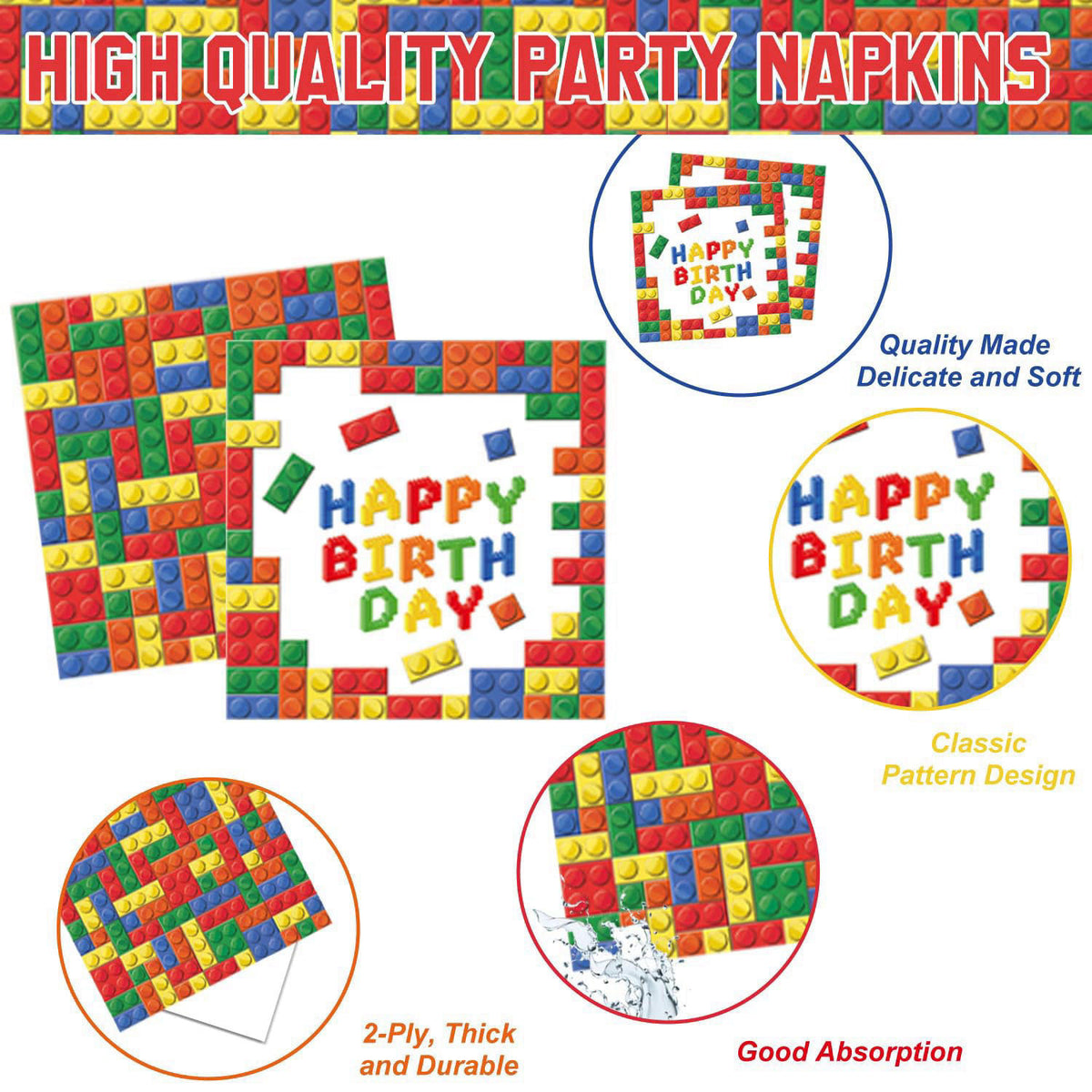QIYANPAX 173 PCS Building Block Birthday Party Decorations - Plates, Napkins, Cups, Cutlery, Cake & Cupcake Toppers, Ban