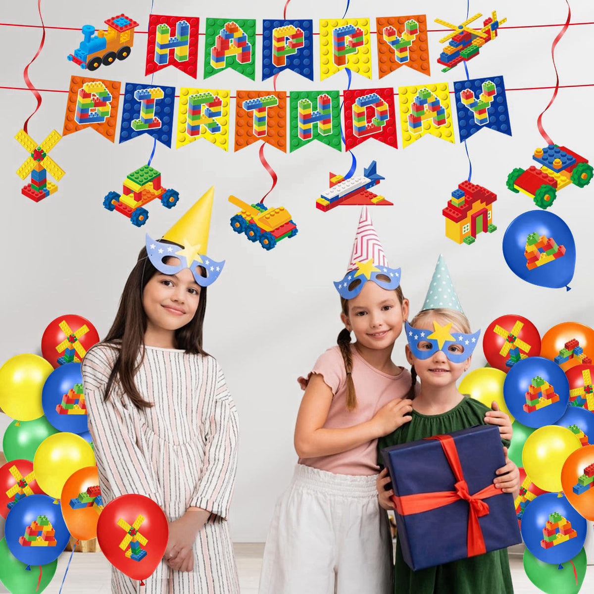 QIYANPAX 173 PCS Building Block Birthday Party Decorations - Plates, Napkins, Cups, Cutlery, Cake & Cupcake Toppers, Ban