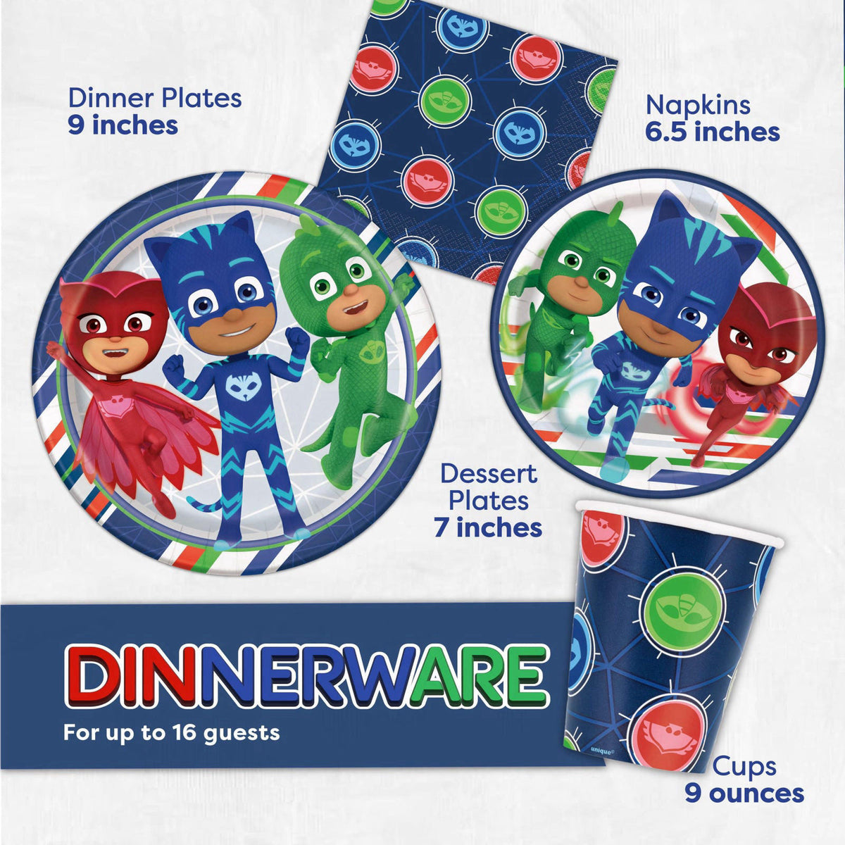 Unique PJ Masks Birthday Party Supplies and Decorations with Table Cloth – full view