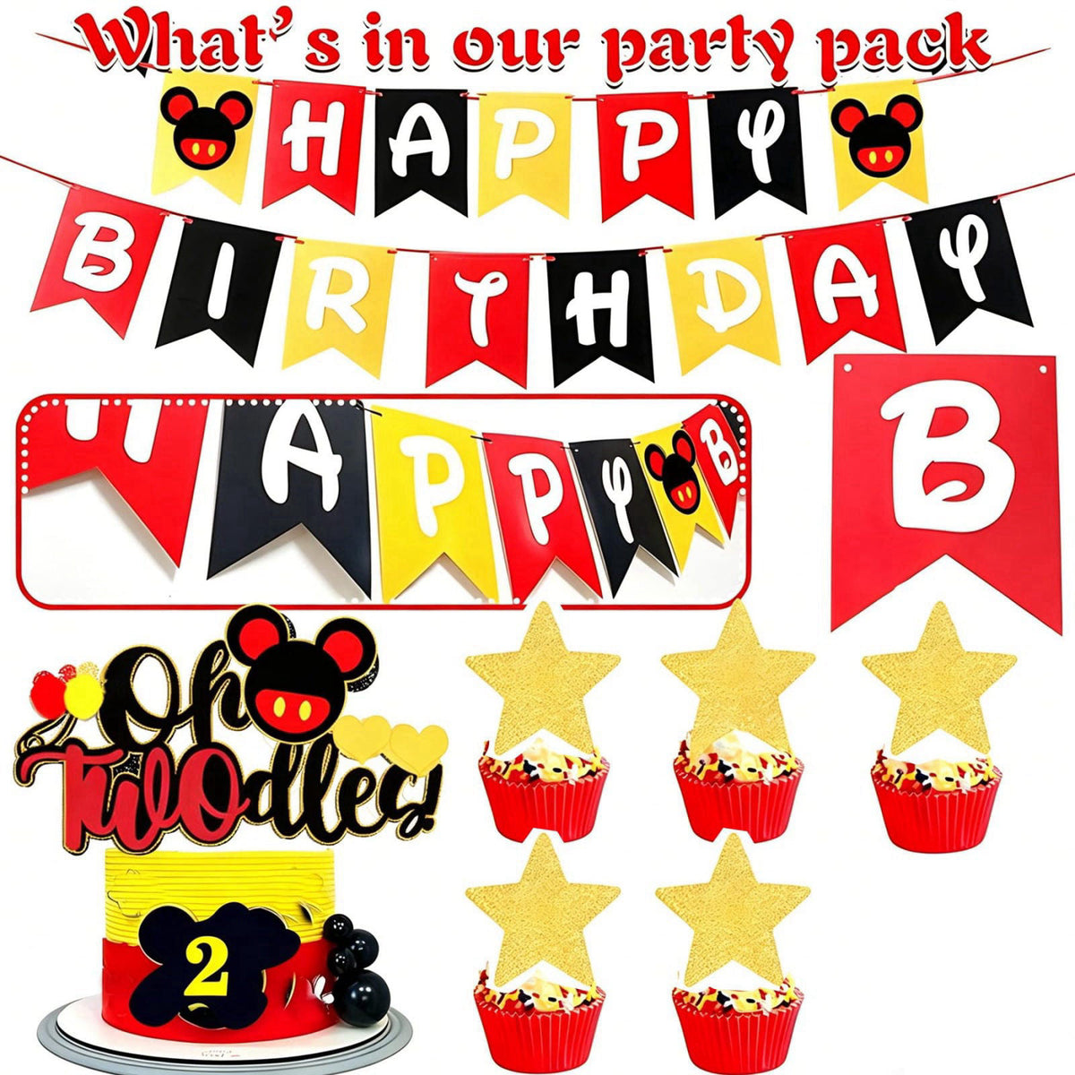 Yusino 132pcs Oh Twodles Birthday Party Supplies Boy, Red Mouse 2nd Birthday Decorations Supplies, Balloons Arch Banner 