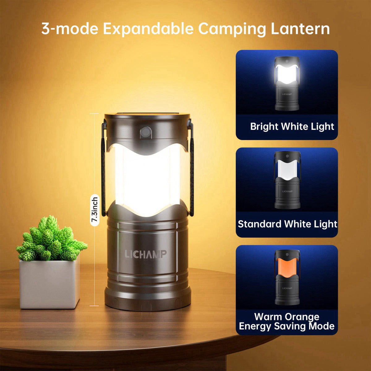 Lichamp 2-Pack Solar Camping Lantern, USB Rechargeable LED Lanterns Battery Powered Pop Up Flashlight Lamps with Three M