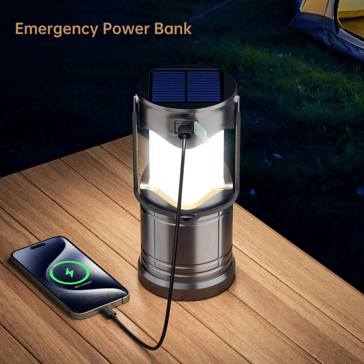 Lichamp 2-Pack Solar Camping Lantern, USB Rechargeable LED Lanterns Battery Powered Pop Up Flashlight Lamps with Three M