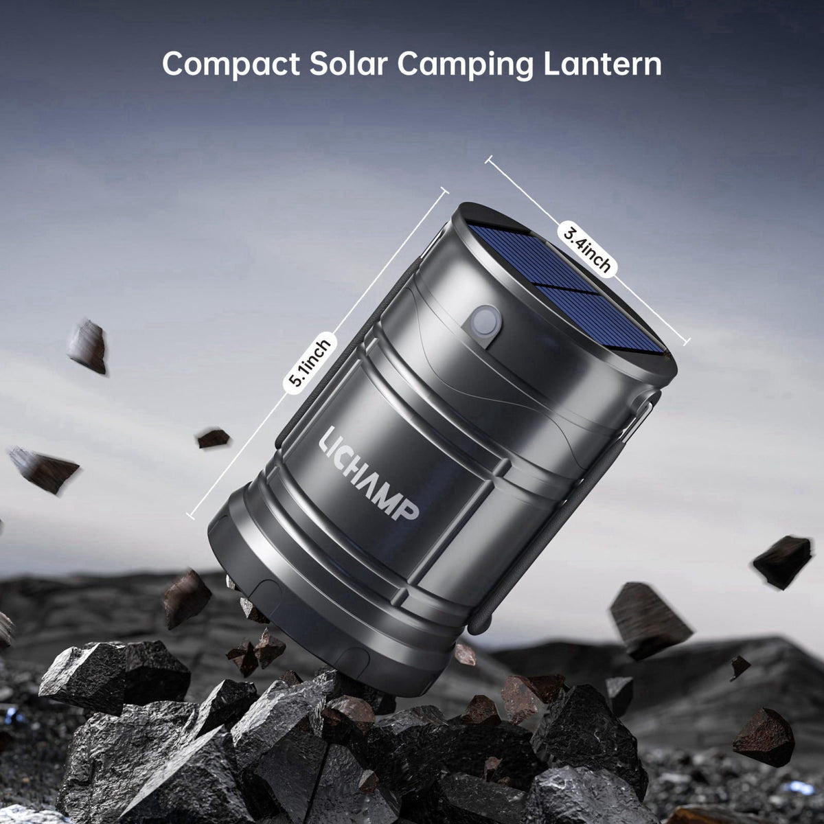 Lichamp 2-Pack Solar Camping Lantern, USB Rechargeable LED Lanterns Battery Powered Pop Up Flashlight Lamps with Three M