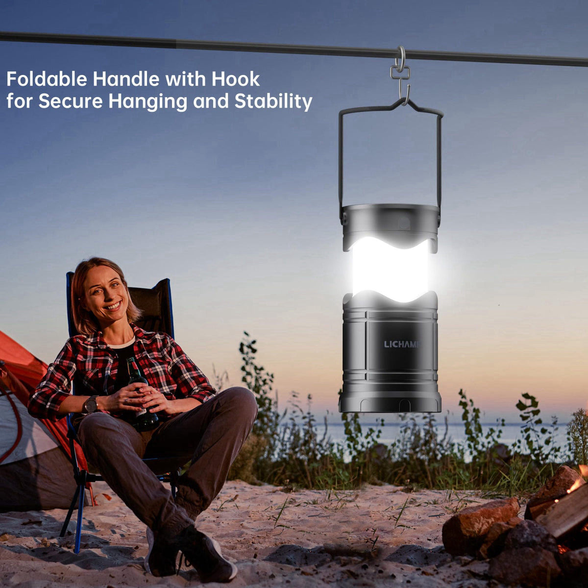 Lichamp 2-Pack Solar Camping Lantern, USB Rechargeable LED Lanterns Battery Powered Pop Up Flashlight Lamps with Three M