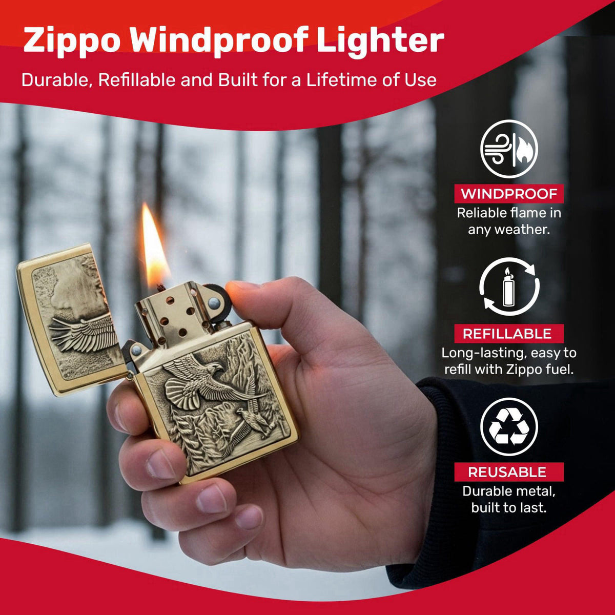Zippo Eagles Dare Pocket Lighter by Premium Selection — view 3