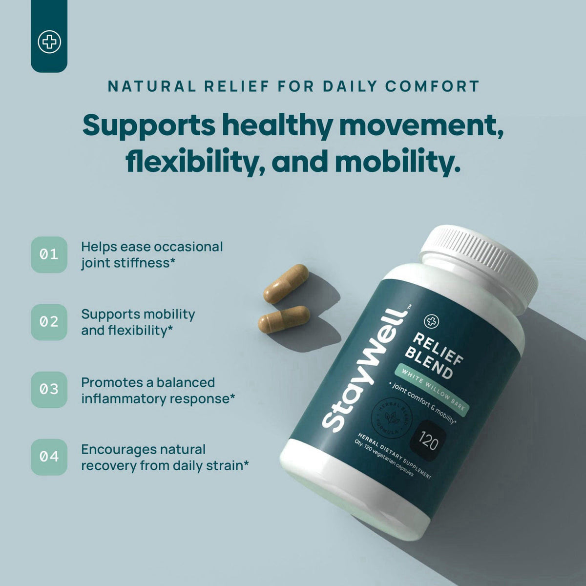 Stay-Well Naturals Pain Relief- White Willow Bark Extract, Devil's Claw, Turmeric, Boswellia, Bromelain and Ginger Premi