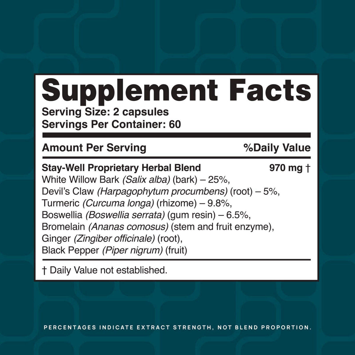 Stay-Well Naturals Pain Relief- White Willow Bark Extract, Devil's Claw, Turmeric, Boswellia, Bromelain and Ginger Premi