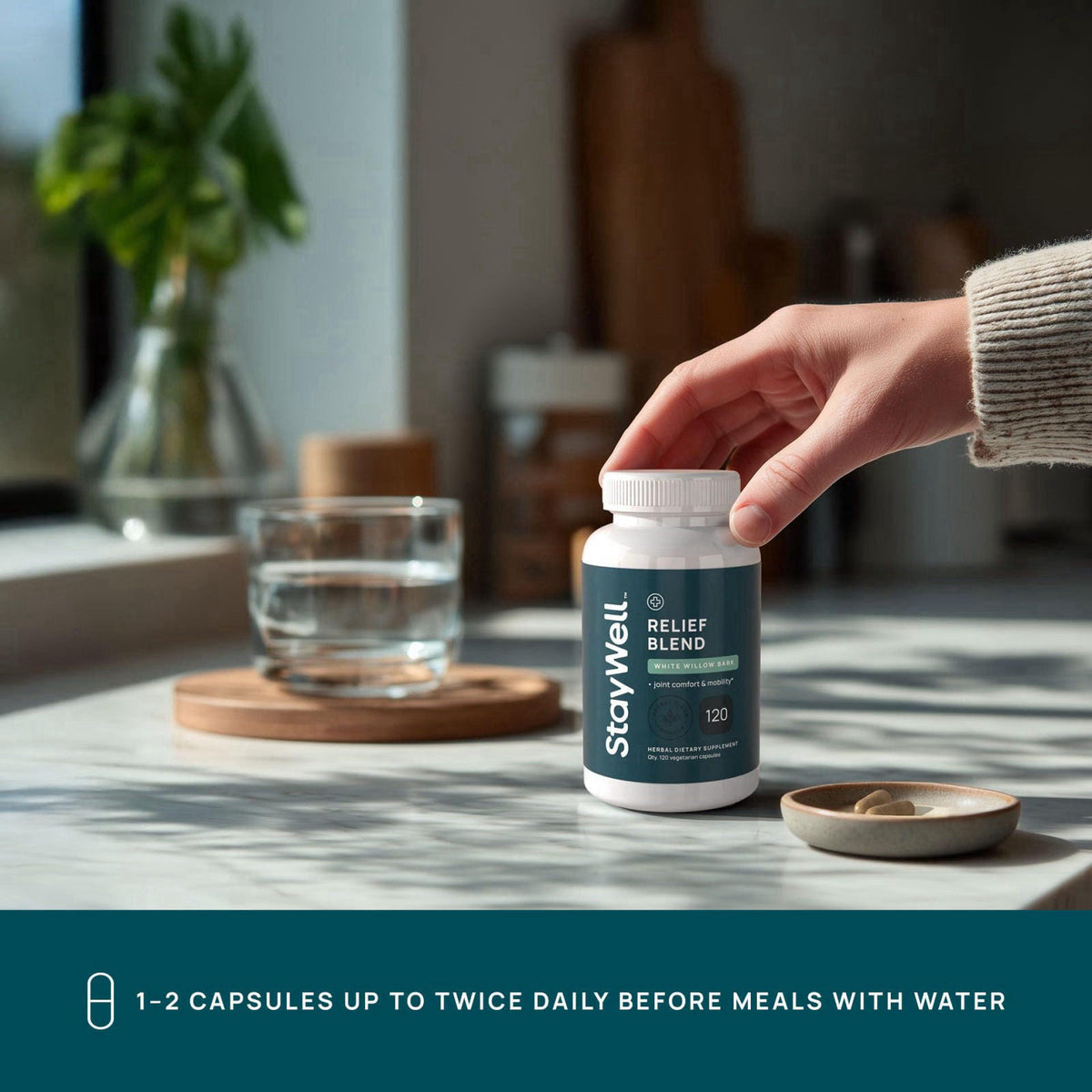 Stay-Well Naturals Pain Relief- White Willow Bark Extract, Devil's Claw, Turmeric, Boswellia, Bromelain and Ginger Premi
