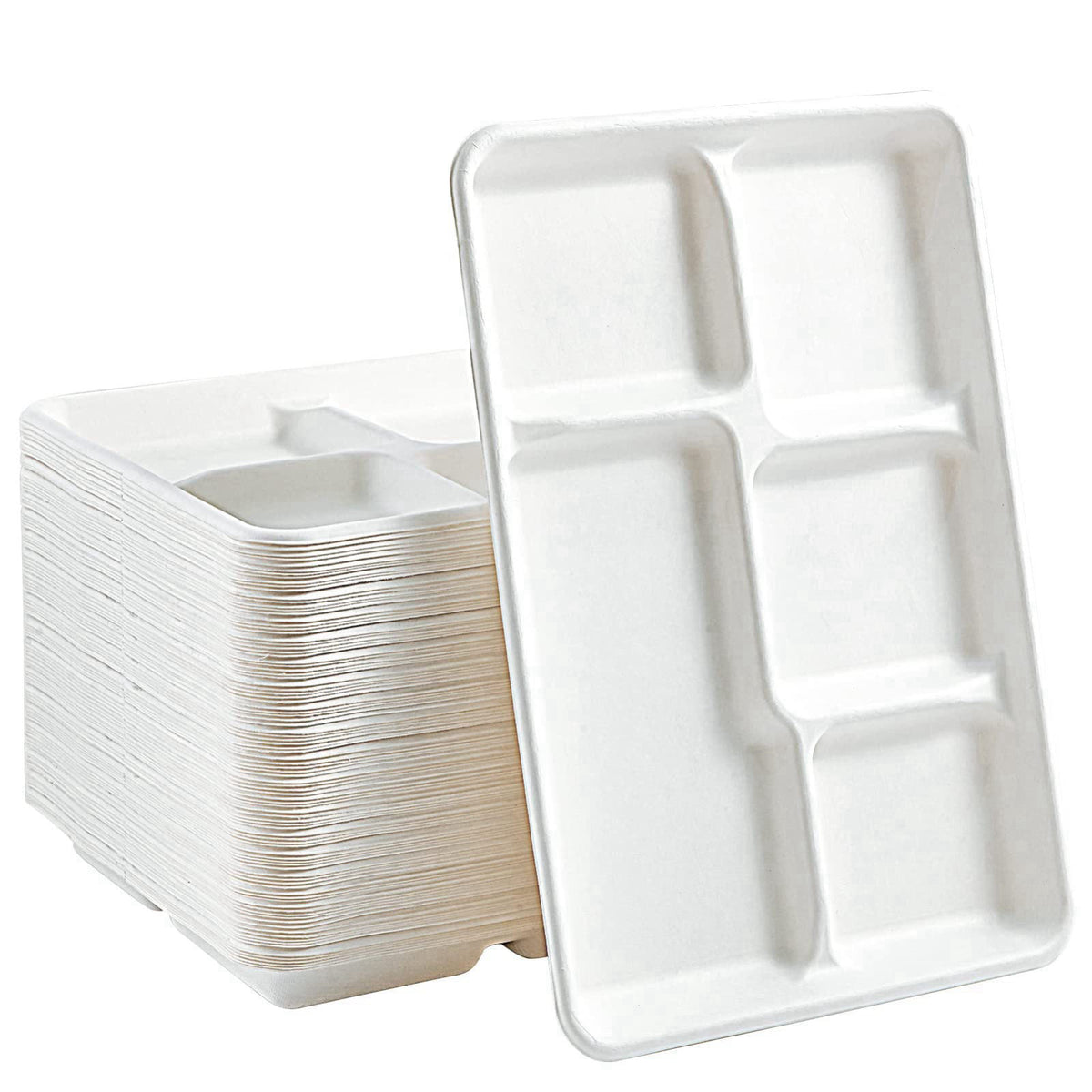 Vplus Compostable 5 Compartment Paper Plates, 100 Pack, 12.5 x 8.6 inch – product photo (Plates)