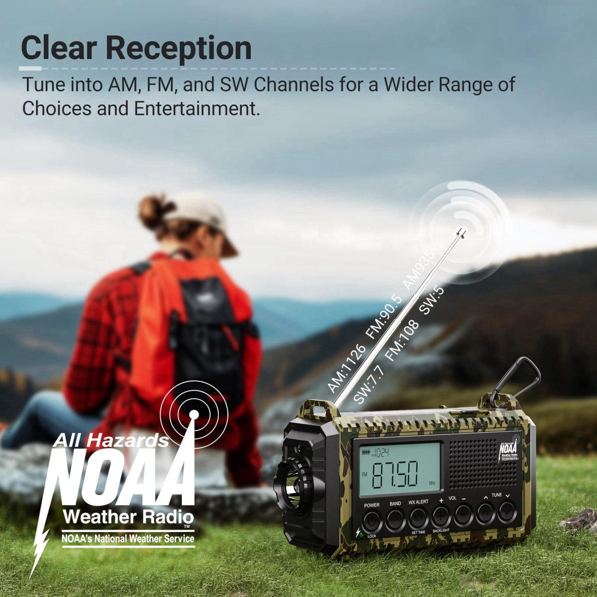 Mesqool Emergency Radio 12000mAh, Auto Digital Weather Radio Portable AM FM SW NOAA – close-up detail