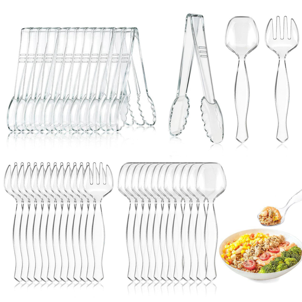 mwellewm 36Pcs Serving Utensils Large Plastic Serving Utensils Set Serving Spoons for Buffet Clear Disposable Plastic To