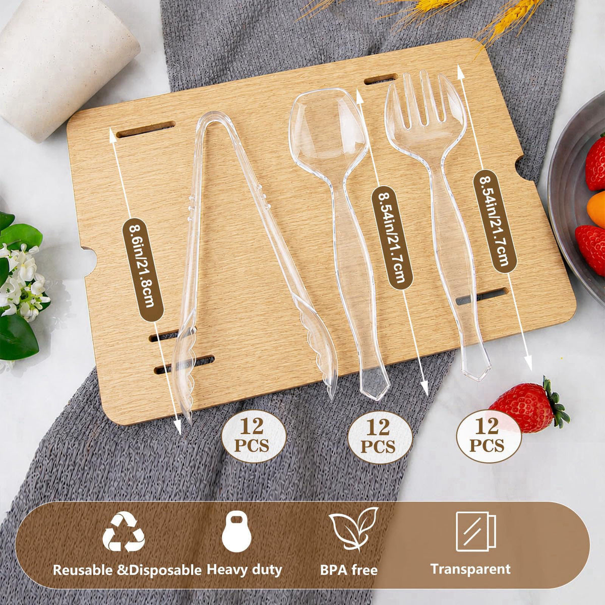 mwellewm 36Pcs Serving Utensils Large Plastic Serving Utensils Set Serving Spoons for Buffet Clear Disposable Plastic To