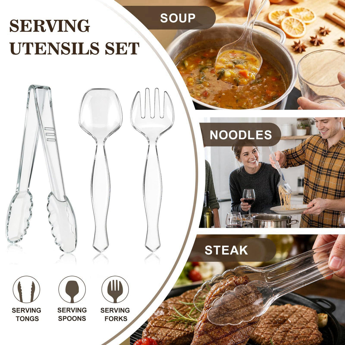 mwellewm 36Pcs Serving Utensils Large Plastic Serving Utensils Set Serving Spoons for Buffet Clear Disposable Plastic To