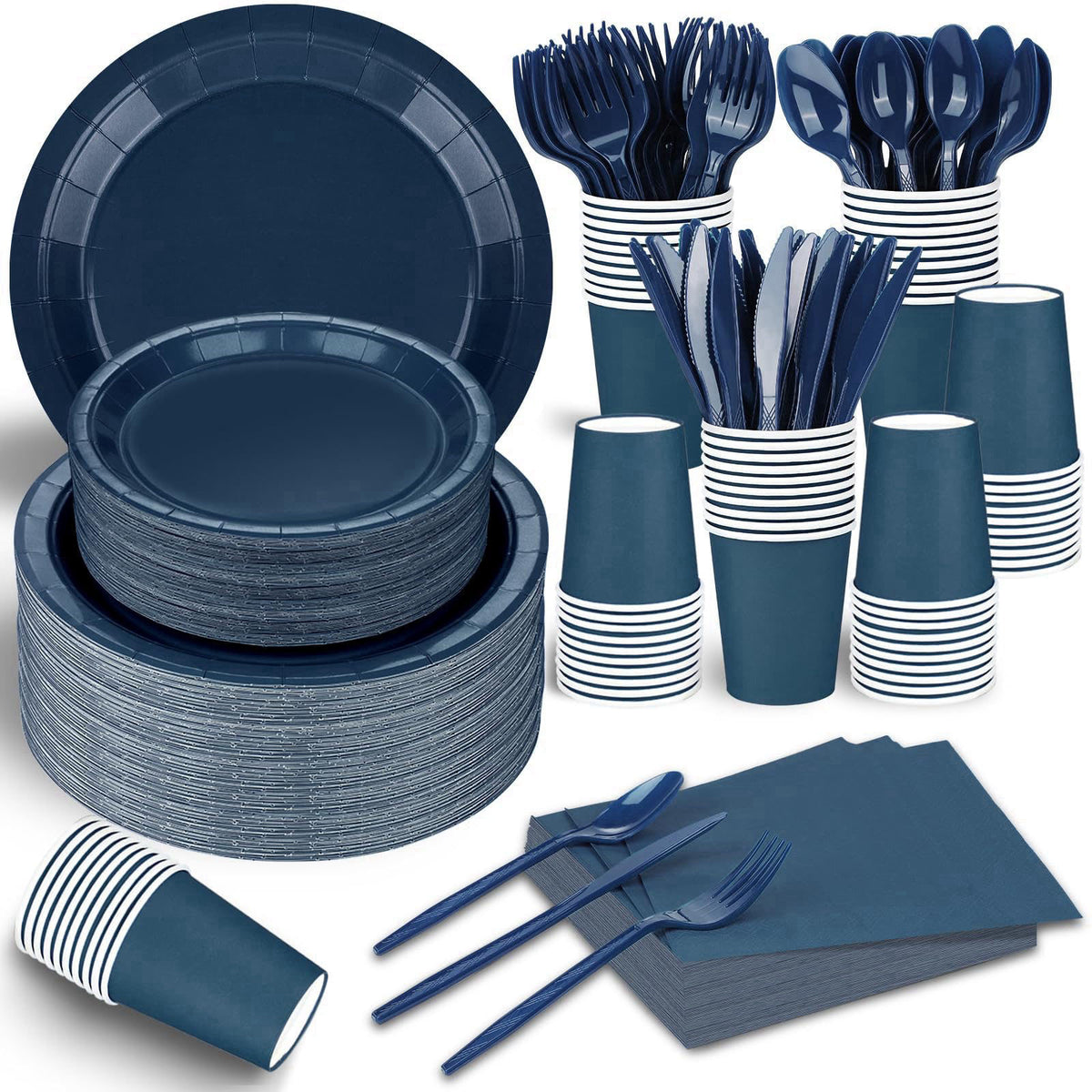 TWOWYHI 228PCS Navy Blue Party Supplies Set for 30 Guests Paper Plates Set