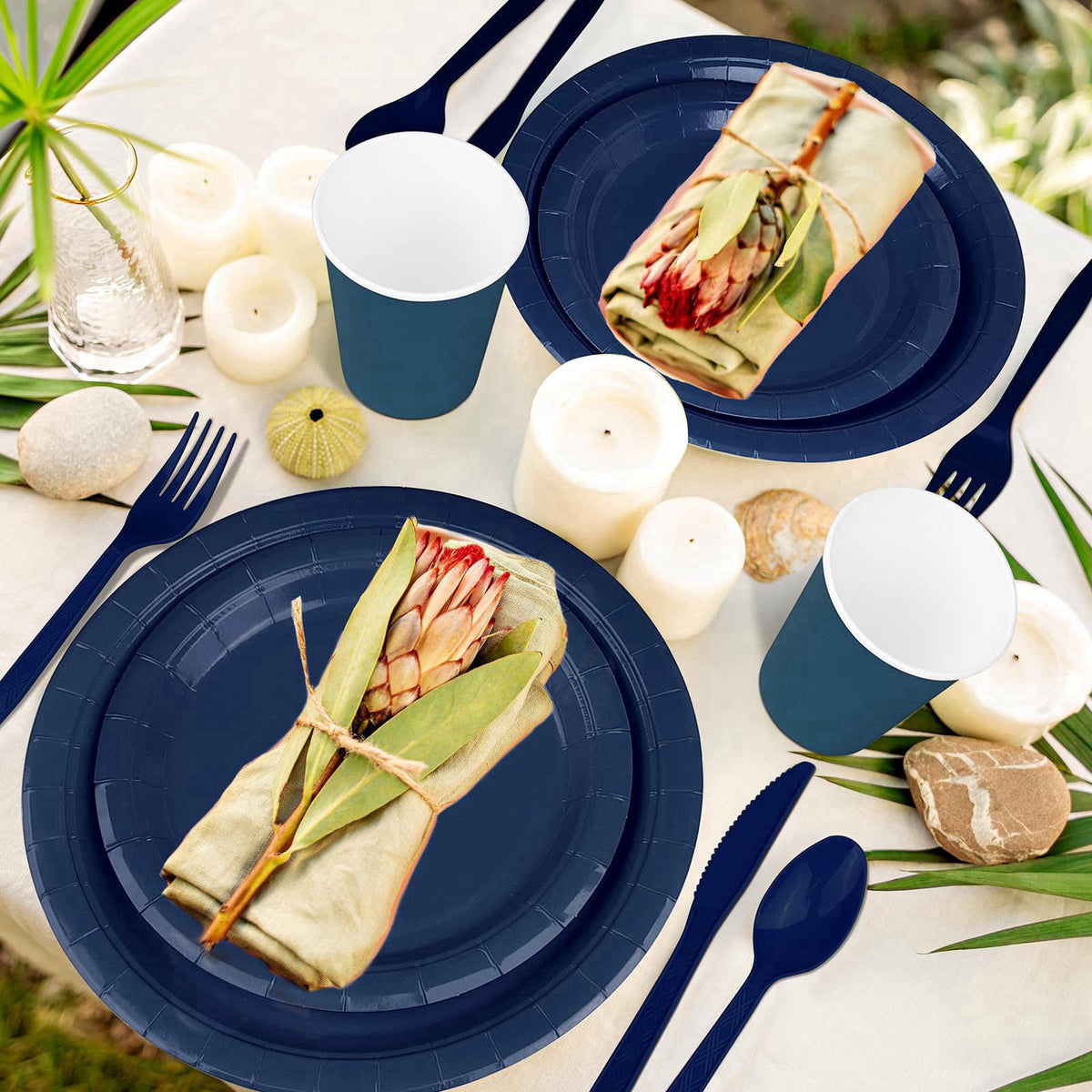 TWOWYHI 228PCS Navy Blue Party Supplies Set for 30 Guests Paper Plates Set – full view