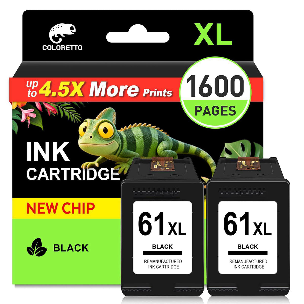 COLORETTO 61XL Black Ink Cartridges for HP Ink 61 Black 61 XL 4500 5530 2620 – product photo (Inkjet Ink Cartridges)