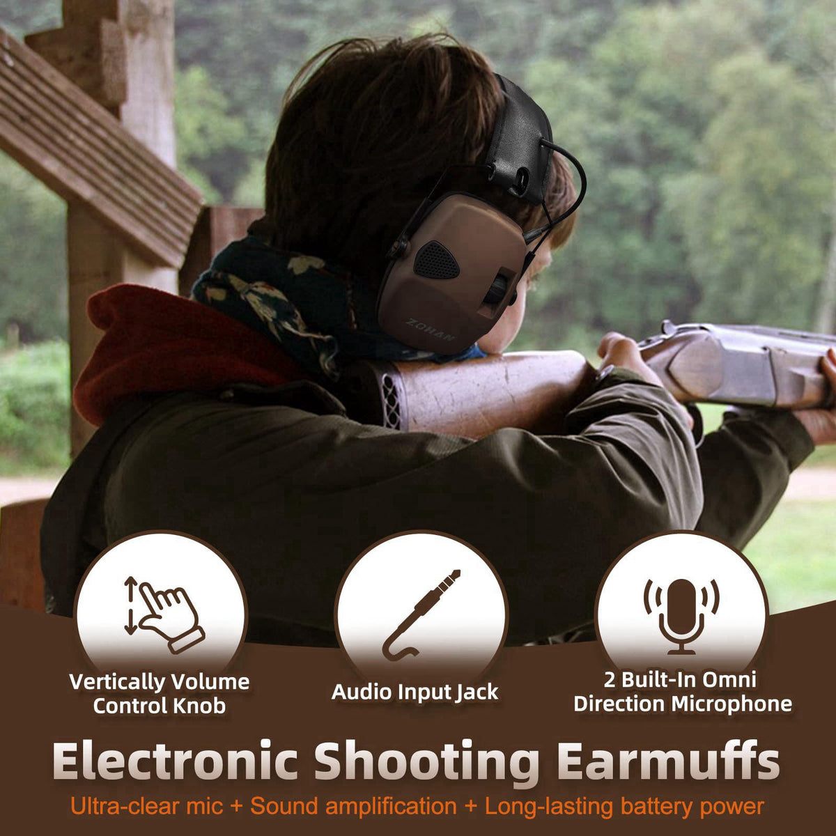 ZOHAN EM054 Electronic Shooting Ear Protection – alternate angle